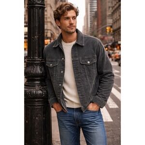 Polo Ralph Lauren Corduroy Trucker Jacket Gray Cotton Button Men M